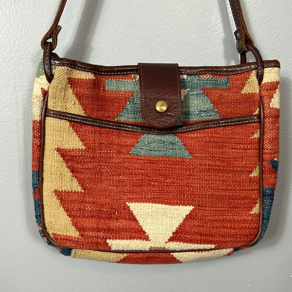 Leather Trim Tapestry Shoulder Bag - Picture 2 of 16